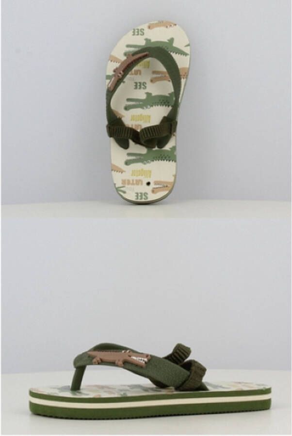 BBS Slippers voor jongen baby peuter kleuter Khaki groen oranje geel met krokodil fantasie met elastische hielband ideale bad strand teenslippers