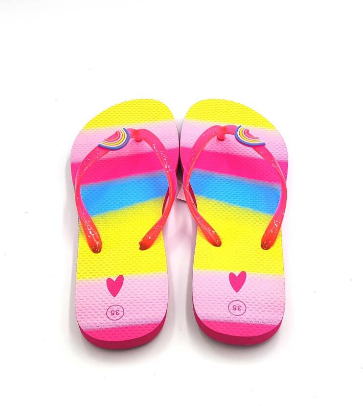 BBS Slippers voor meisjes Fushia geel blauw roze met regenboogje ideale bad strand teenslippers
