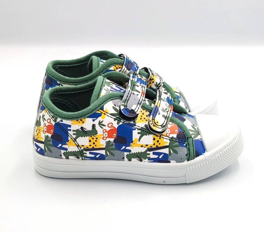 BBS Sneaker schoentjes baby peuter kleuter lage zomer schoenen wit met dieren fantasie zoo klittenband sluiting