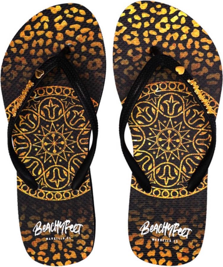 BeachyFeet Teenslipper Dames Mandaleo Flipflop Zwart Goud