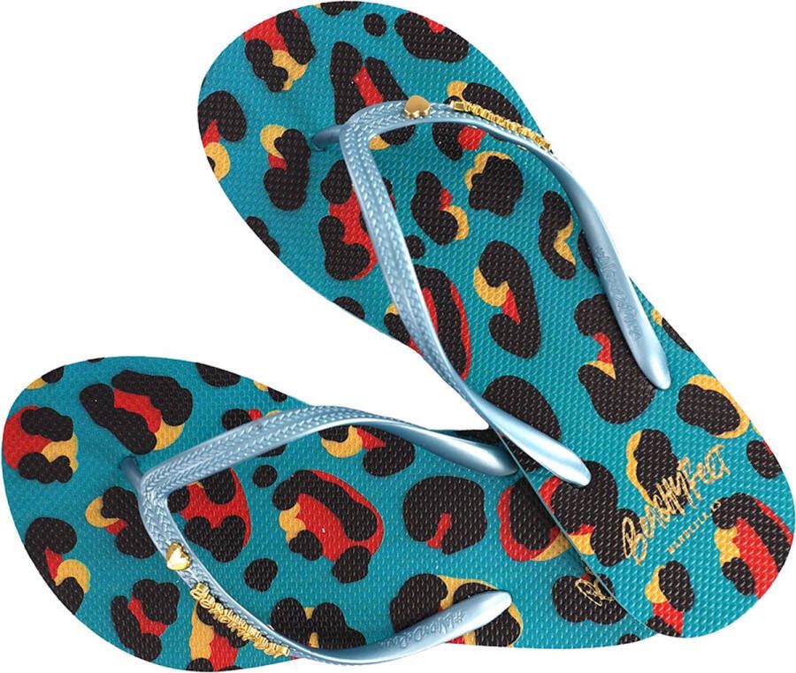 BeachyFeet Teenslippers Retro Leopardo Blauw