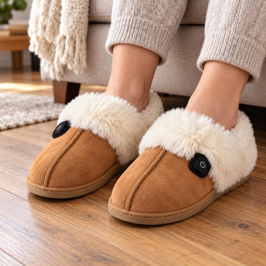 BeautyVlijt Verwarmde Pantoffels Verwarmde Sloffen Elektrische Voetenwarmer Verwarmde Huisschoenen 3 Warmtestanden Warme Voeten Voetverwarming Elektrische Sloffen Comfortabel en Zacht Met Display