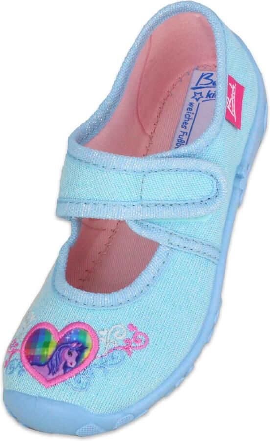 BECK Huisschoenen 'Einhorn' lichtblauw grijs pink