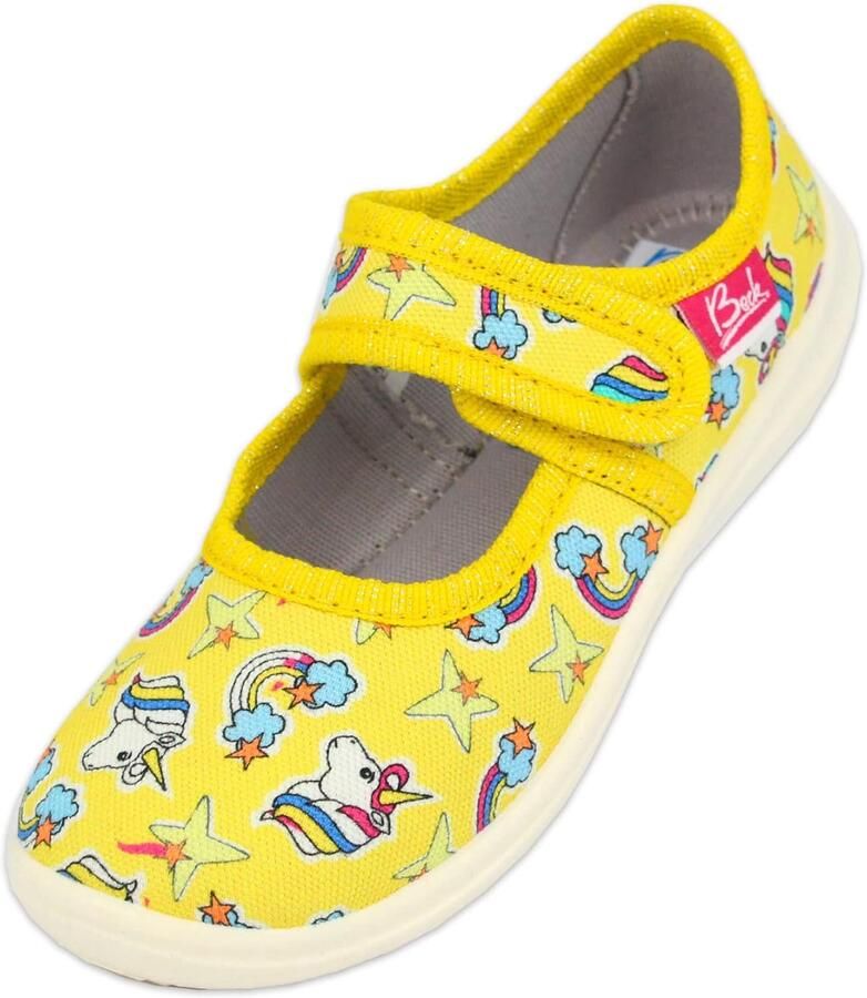 BECK Huisschoenen 'Yellow Dream' lichtblauw geel fuchsia wit