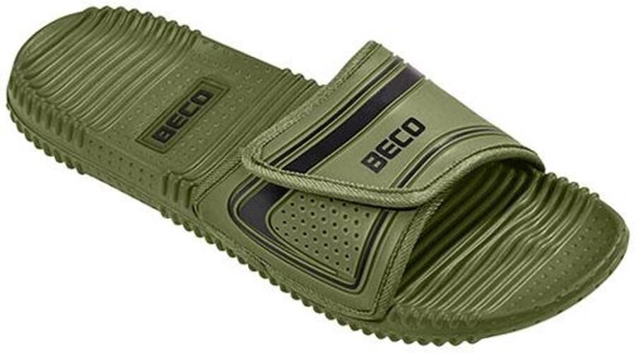 BECO badslippers unisex klittenband olijfgroen zwart