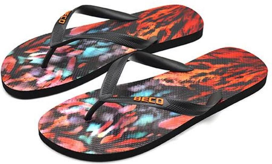 BECO heren teenslippers zwart multi color
