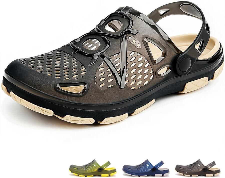 Beister Tuinklompen voor heren antislip waterschoenen ademende sandalen slippers outdoor strand douche Zwart Beige 40.5