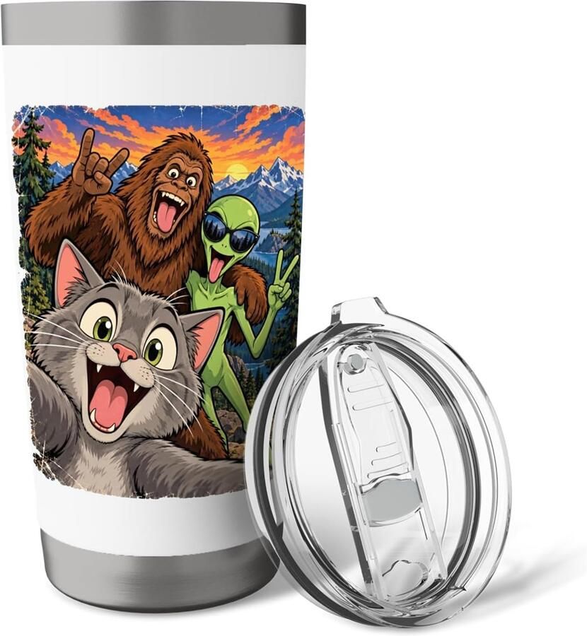 Beker met kat Bigfoot alien UFO en cryptide