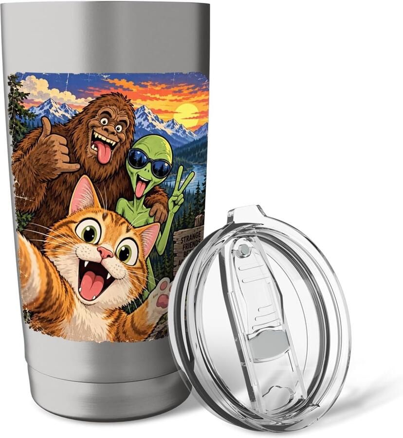 Beker met kat Bigfoot alien UFO en cryptide