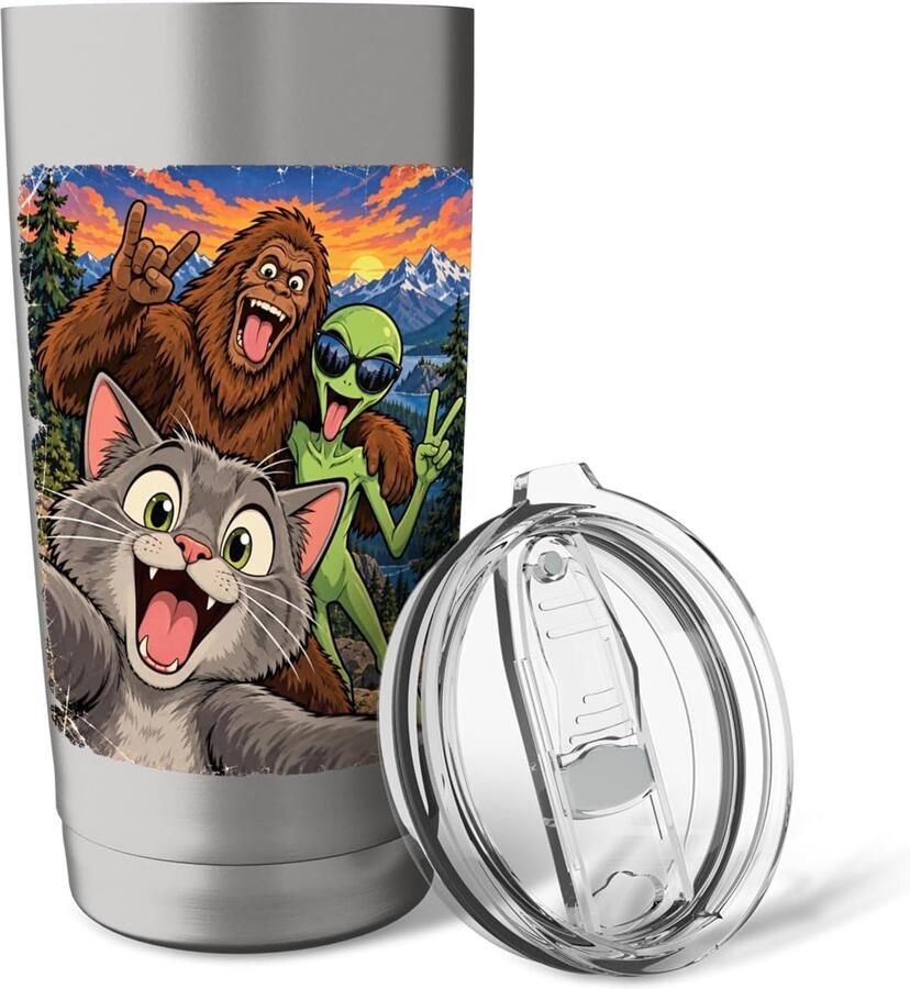 Beker met kat Bigfoot alien UFO en cryptide