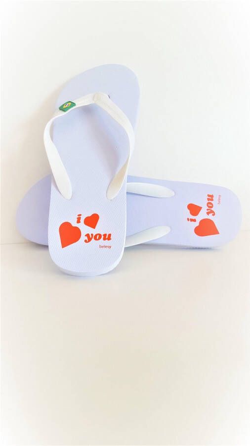 Belesy ® Slippers met Brasil logo. Wit met rode hartjes opdr Cadeau Vaderdag Cadeau - Foto 2
