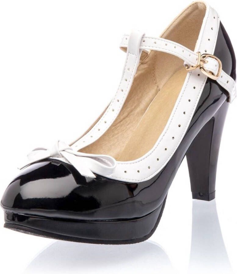 Belsira Retro Pumps Hoge Hakken zwart-wit Polyurethaan Rockabilly Romance