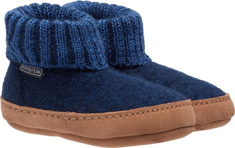 Bergstein Cozy Lux Sloffen Pantoffels voor en kinderen 100% Zuiver sc wol Dark Blue