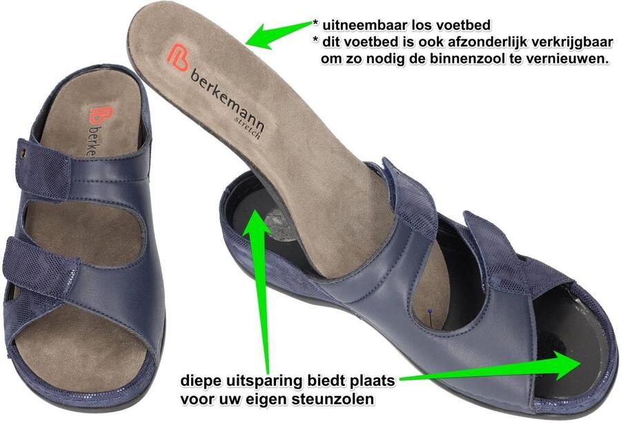 Berkemann -Dames blauw donker slippers & muiltjes