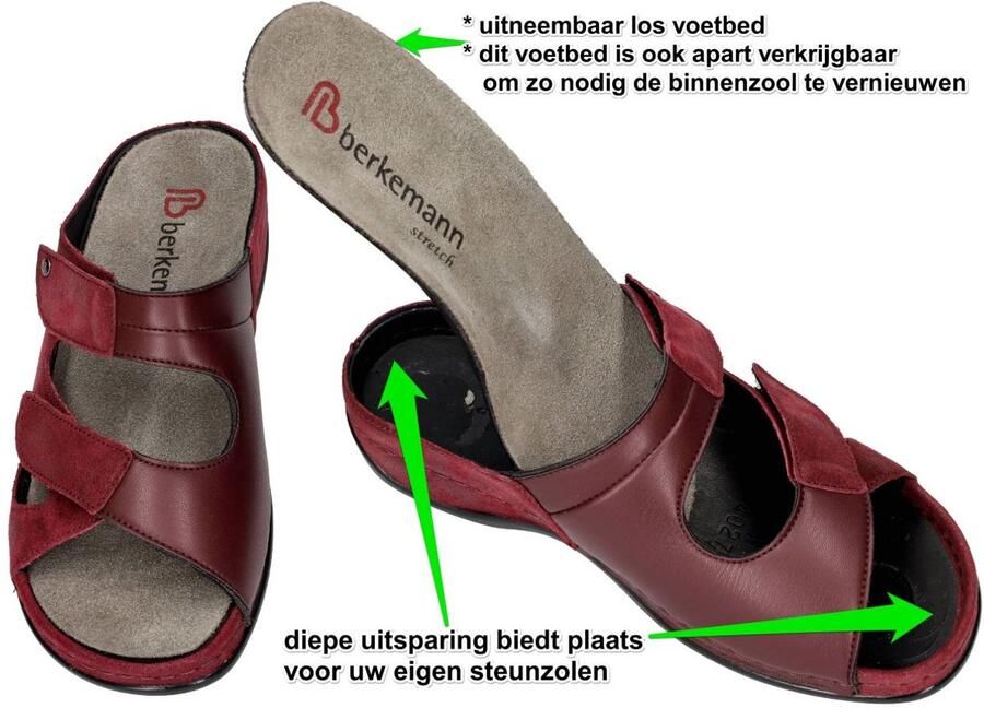 Berkemann -Dames bordeaux slippers & muiltjes