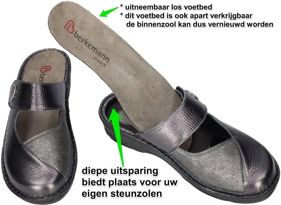 Berkemann -Dames grijs donker pantoffels