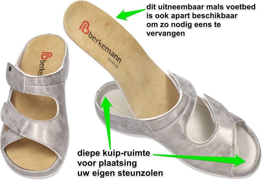 Berkemann -Dames zilver slippers & muiltjes