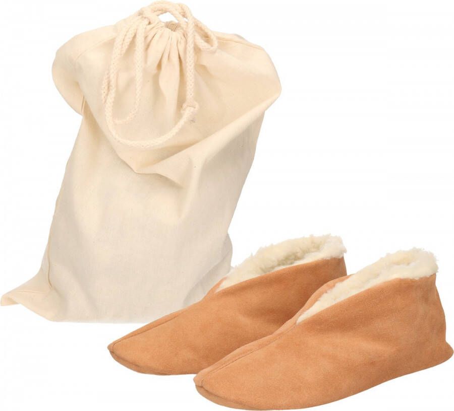 Bernardino Beige Spaanse kinder sloffen pantoffels van echt leer suede met handige opbergzak Voor kinderen