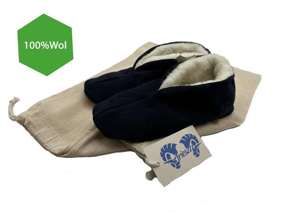 Bernardino Unisex Spaanse Sloffen 100% Wol Blauw inclusief opbergzak