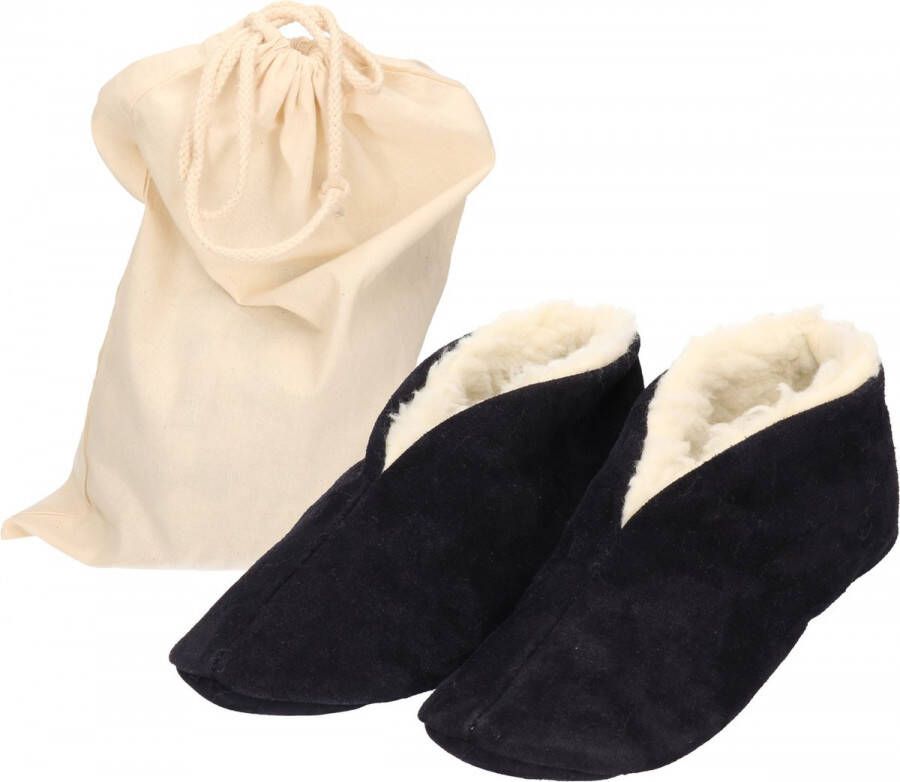 Bernardino Navy blauwe Spaanse sloffen pantoffels van echt leer suede met handige opbergzak Voor