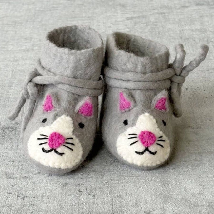 BeYoona babyslofje vilt grijs katje