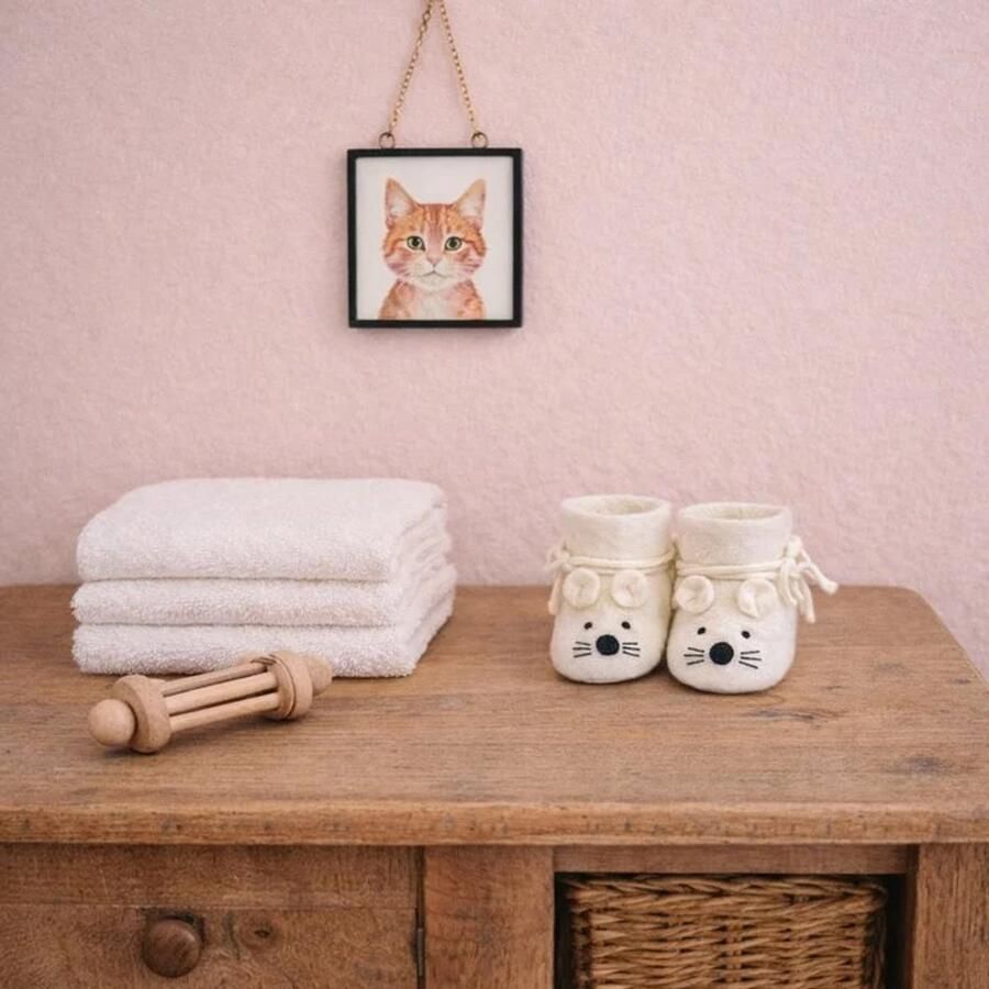 BeYoona babyslof wit baby babykleding slofjes vilt muis - Foto 2