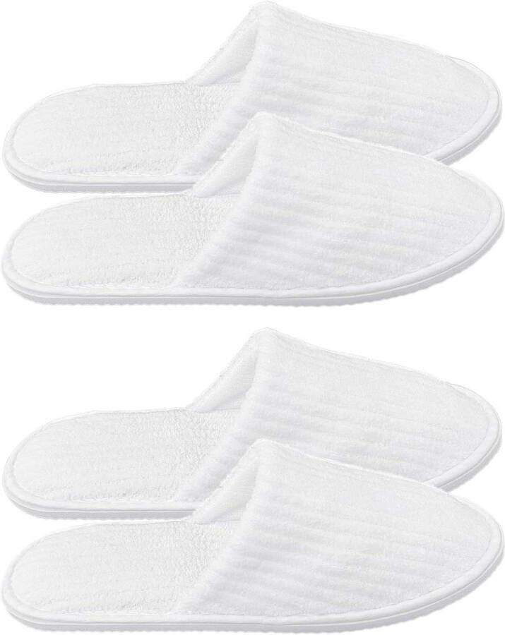 BH bandpads Grote wegwerppantoffels wit Set van 2 Unisex wegwerppantoffels voor gasten Wasbare fluwelen pantoffels met gesloten teen voor hotelslippers spa en vakantie