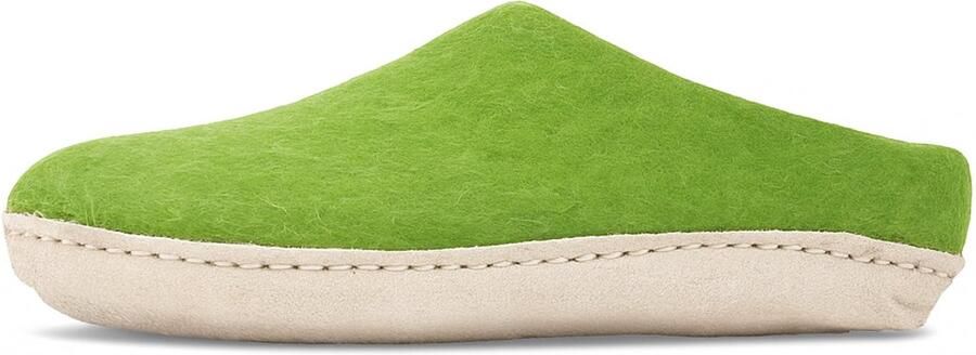 Bibabad Handgemaakte wol vilten pantoffels natuurlijke wol duurzaam Nepal fairtrade sloffen met leren zool ade d warm. Kleur licht groen