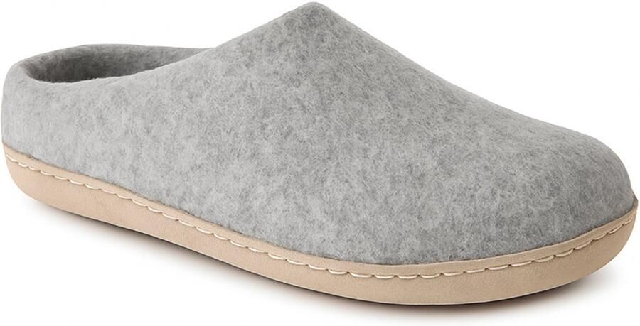 Bibabad Handgemaakte wol vilten pantoffels natuurlijke wol duurzaam Nepal fairtrade sloffen met leren zool ade d warm.. Kleur licht grijs