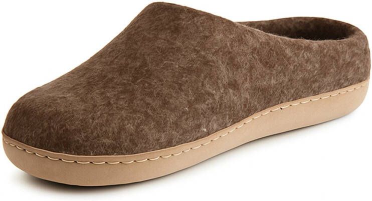 Bibabad Handgemaakte wol vilten pantoffels natuurlijke wol duurzaam Nepal fairtrade sloffen met leren zool ade d warm. Kleur beige