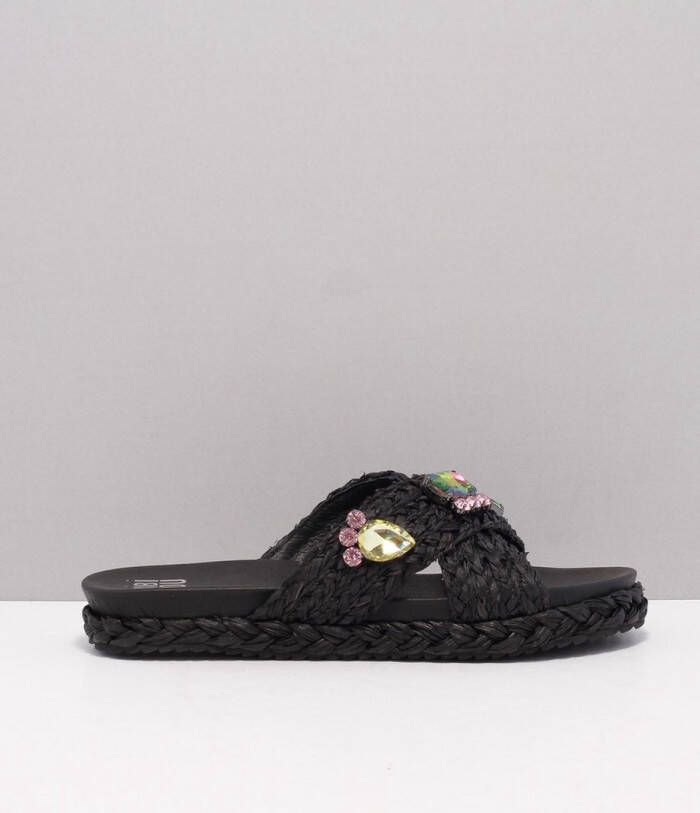 BIBI LOU Slippers Dames 889z70hg Maat: 37 Materiaal: Raffia Kleur: Zwart - Foto 2