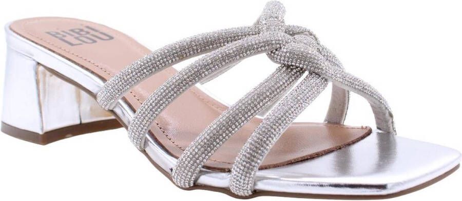 BiBi Lou Sandalen Dames Sandalen Instappers Damesschoenen Leer Blokhak 582Z19 Zilver