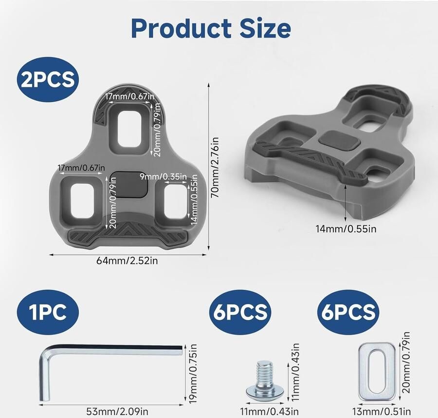Bicycle Accessoire Set met Anti-Slip Fietsschoenen Clips Geschikt voor 3-Holes Look Keo Pedalen Grip Blade 2 Max Carbon Classic Fietsschoenen (Grijs 4.5°)