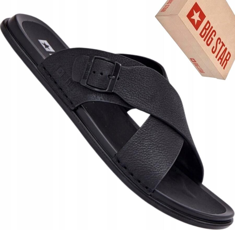 Big Star Heren Slippers Leer Zwart Verstelbaar RR174076