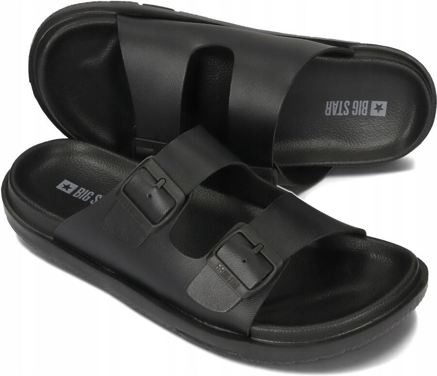 Big Star Heren Slippers Zwart Lichtgewicht Schuim met Eco-leer Gesp