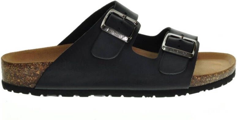Bionatural Slippers Zwart Leder Tweeband Bionatura