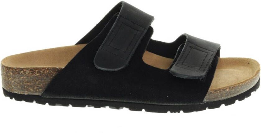 Bionatural Zwarte Suede Slippers Velcro Bionatura