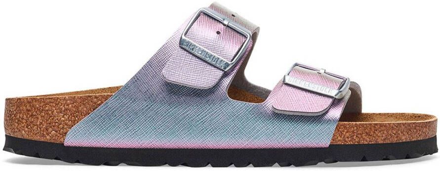 Birkenstock Arizona Birko-flor Embossed Sandalen Paars Zilver Vrouw