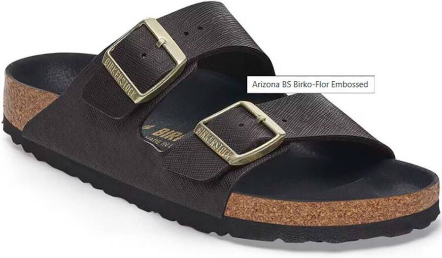 Birkenstock Arizona Birko-flor Embossed Smalle Sandalen Zwart Vrouw