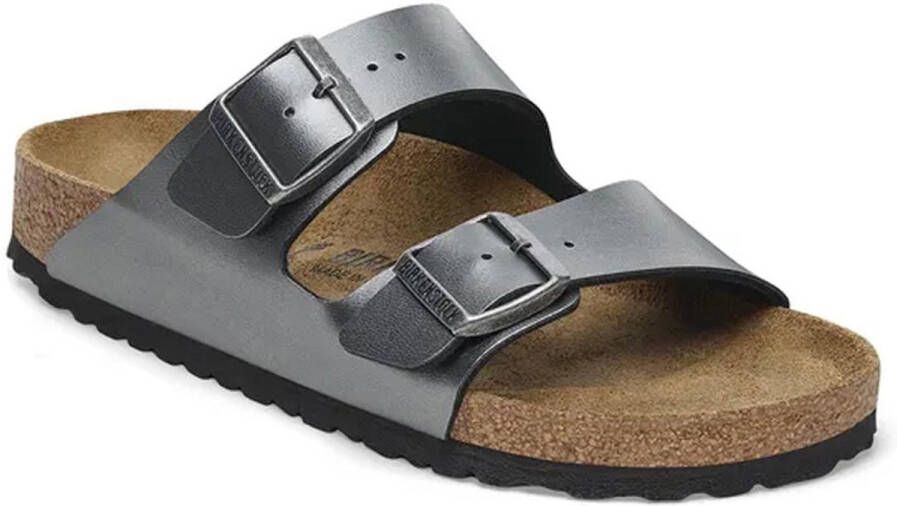 Birkenstock Arizona Birko-flor Smalle Sandalen Zilver