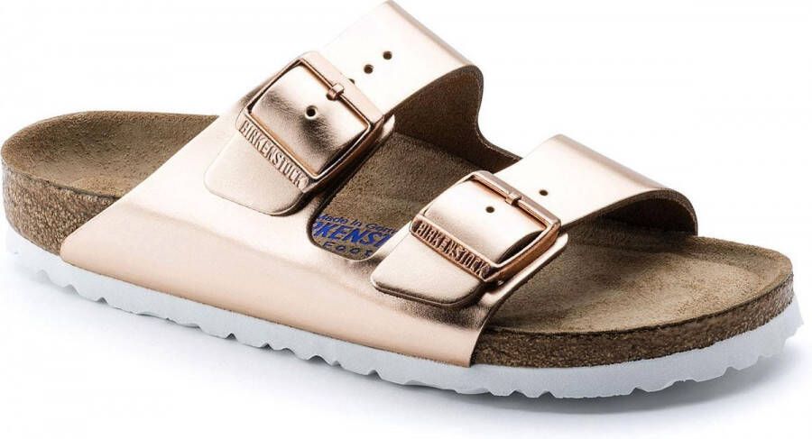 Birkenstock Slippers ARIZONA SFB in smalle schoenwijdte metallic-look met soft-voetbed