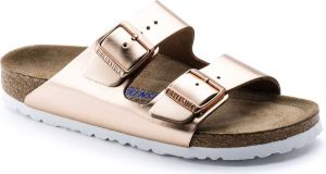 Birkenstock Slippers ARIZONA SFB in smalle schoenwijdte metallic-look met soft-voetbed