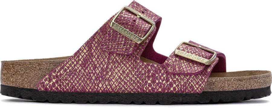 Birkenstock Arizona Dames Slippers Shiny Python Dark Fuchsia Narrow-fit Paars Microvezel
