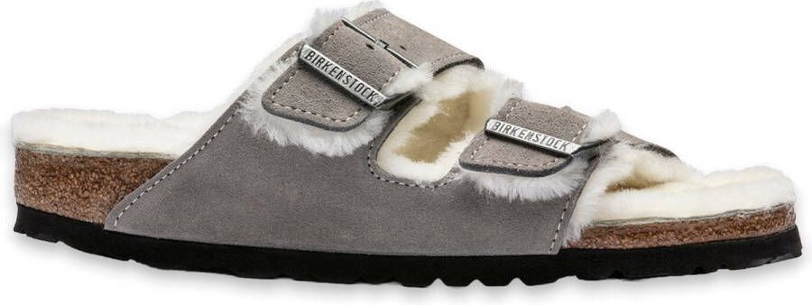 Birkenstock Arizona Lamsvel Suede Stone Coin Smal Voetbed