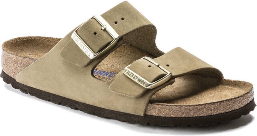 Birkenstock Arizona SFB Nubuck Faded Narrow Dames Slippers Khaki