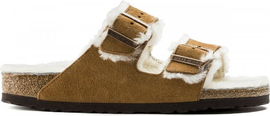 Birkenstock Arizona Shearling Dames Slippers Mink Narrow fit | Bruin | Suède