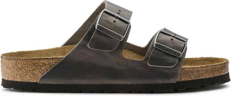 Birkenstock Leren Grijze Sliders Arizona Sfb Leoi Sandalen Grijs Unisex