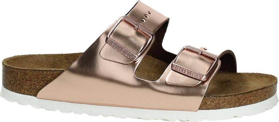 Birkenstock Slippers ARIZONA SFB in smalle schoenwijdte metallic-look met soft-voetbed
