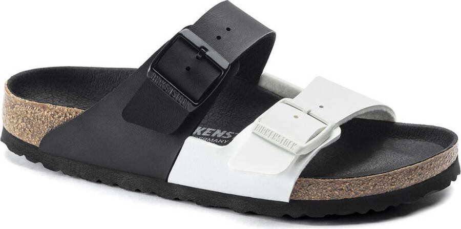 Birkenstock ;Zwarte en Witte Dames Slippers; Black Dames