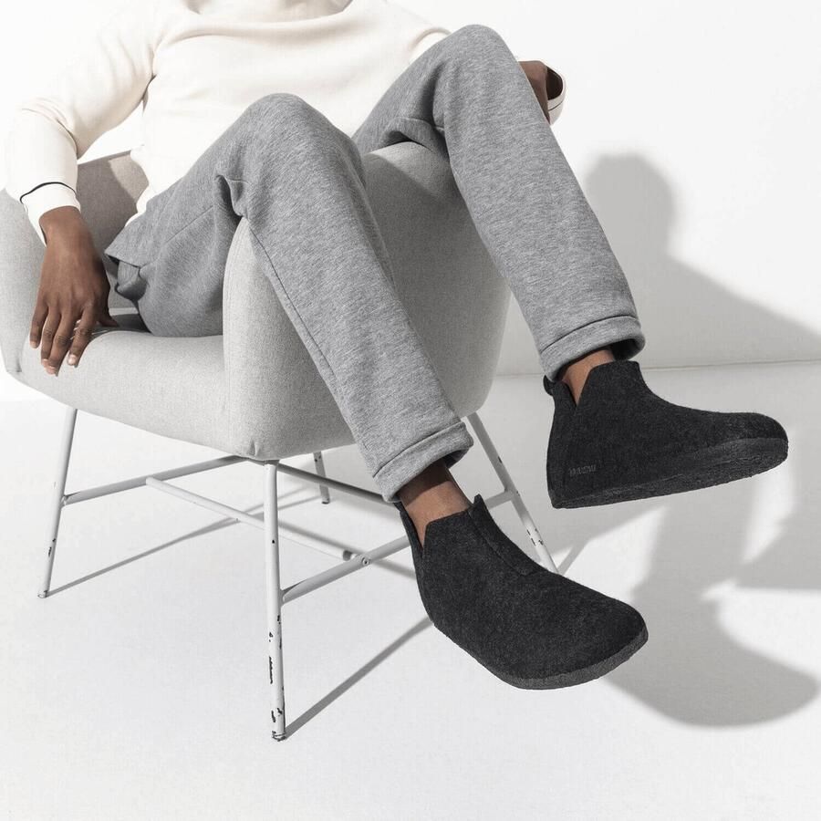 Birkenstock Andermatt Pantoffels Anthracite Narrow fit | Zwart | Wolvilt - Foto 3